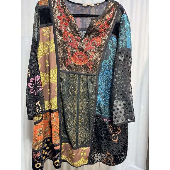 Soft Surroundings Tunic Dress Women 1X Adassa Patchwork Burnout Velour Sequin - Picture 1 of 6